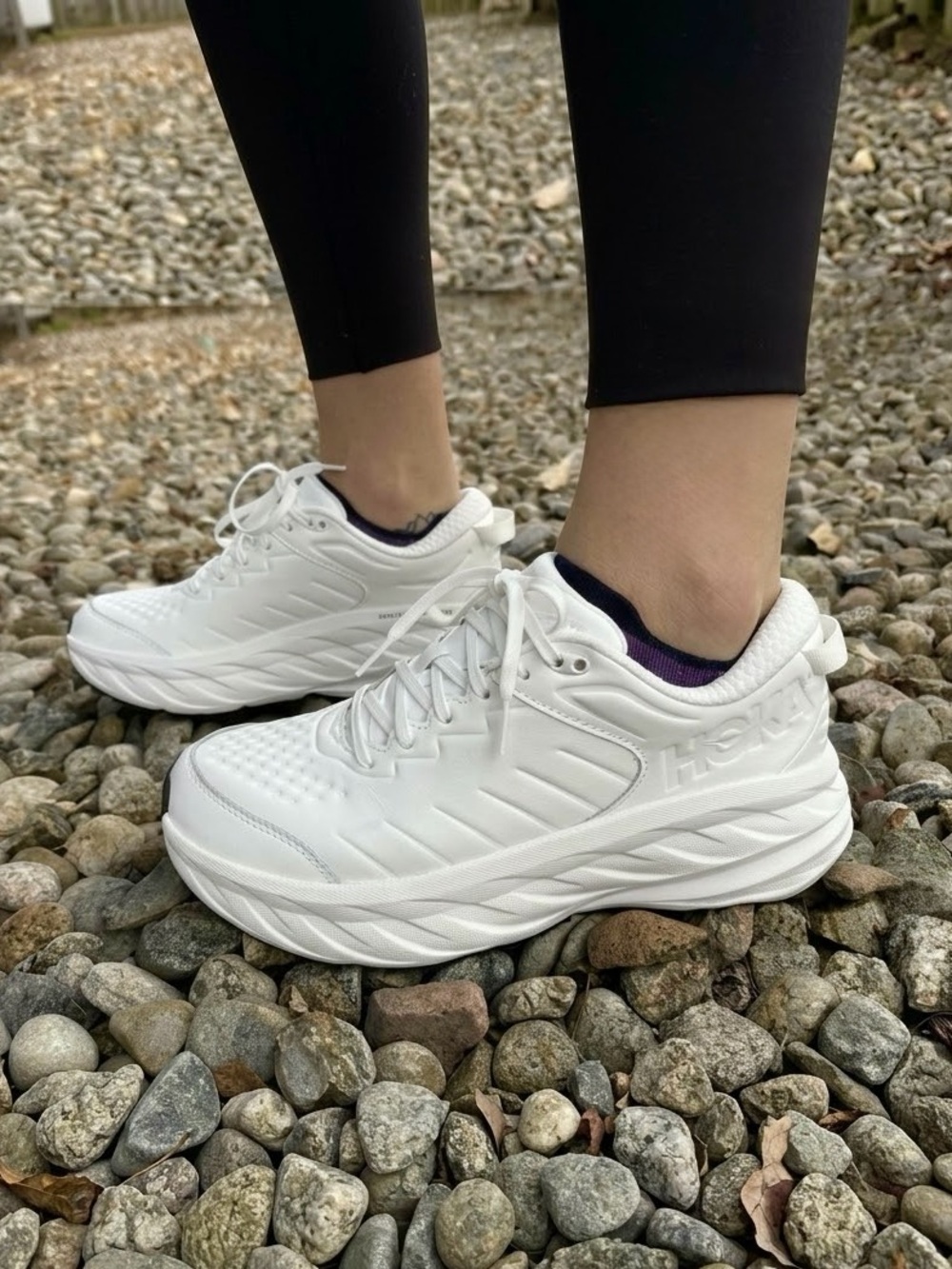 Hoka Bondi SR White Leather Slip Resistant Shoes Womens Size 7